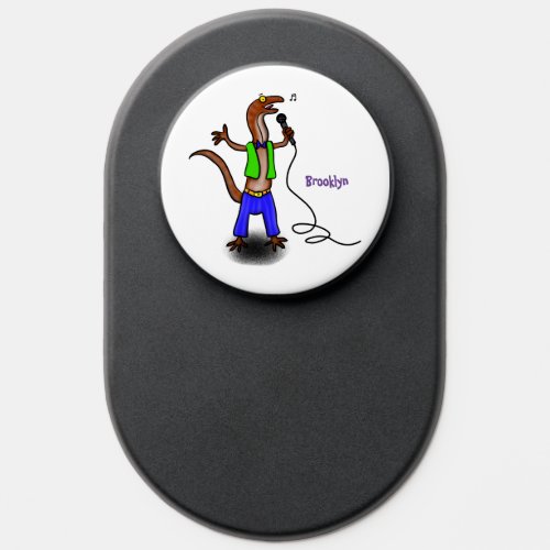 Funny lizard singing with microphone cartoon PopSocket