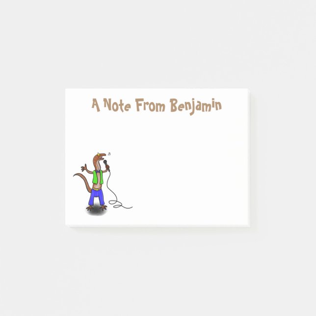 Funny lizard singing with microphone cartoon post-it notes (Front)
