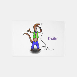Funny lizard singing with microphone cartoon rug