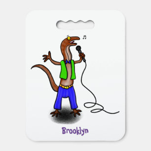 Funny lizard singing with microphone cartoon seat cushion