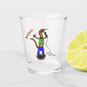 Funny lizard singing with microphone cartoon shot glass