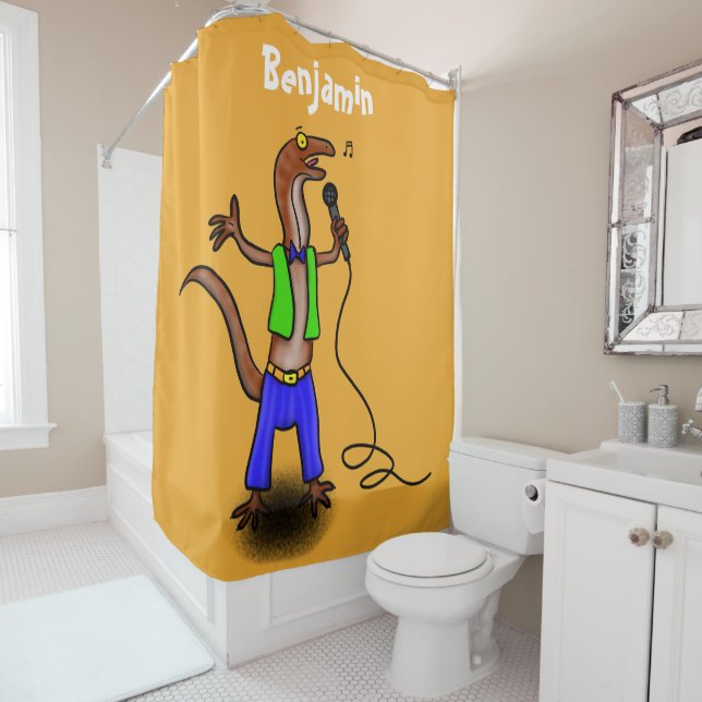 Funny lizard singing with microphone cartoon shower curtain (In Situ)