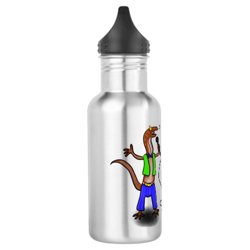 Funny lizard singing with microphone cartoon stainless steel water bottle