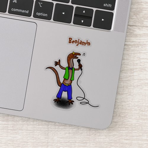Funny lizard singing with microphone cartoon sticker