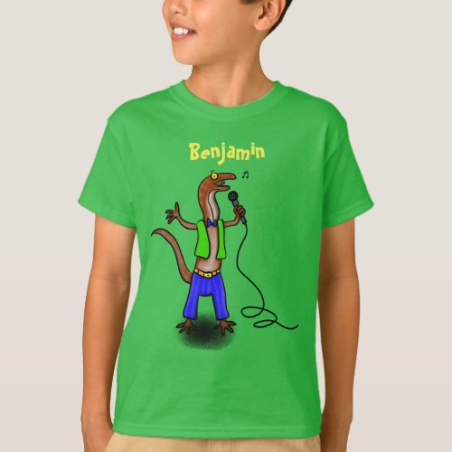 Funny lizard singing with microphone cartoon T_Shirt