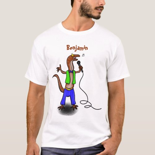 Funny lizard singing with microphone cartoon T_Shirt