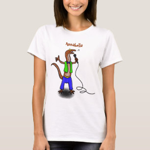 Funny lizard singing with microphone cartoon T-Shirt