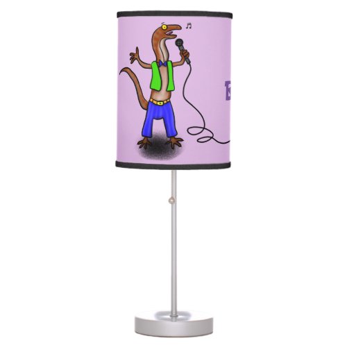 Funny lizard singing with microphone cartoon table lamp