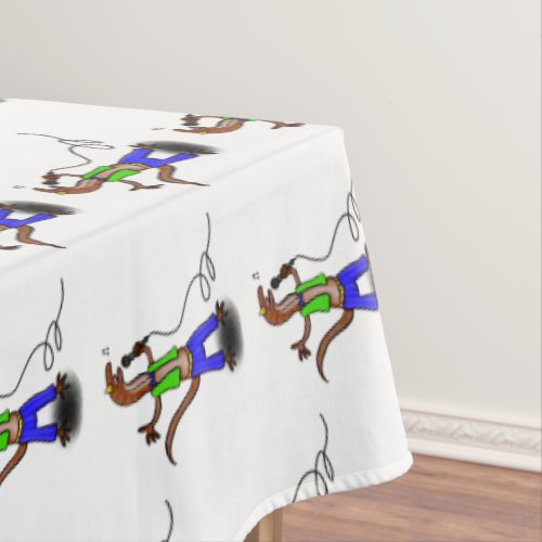 Funny lizard singing with microphone cartoon tablecloth