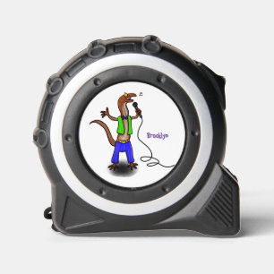 Funny lizard singing with microphone cartoon tape measure