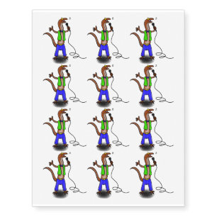 Funny lizard singing with microphone cartoon temporary tattoos
