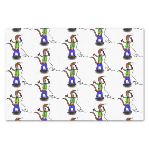 Funny lizard singing with microphone cartoon tissue paper