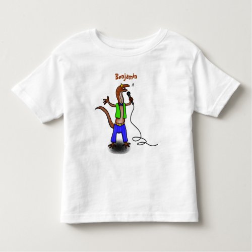 Funny lizard singing with microphone cartoon toddler t_shirt