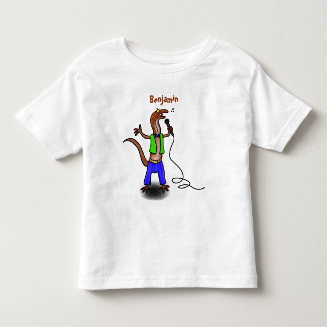 Funny lizard singing with microphone cartoon toddler t-shirt (Front)
