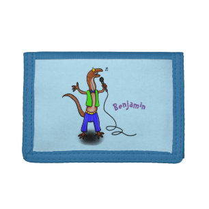 Funny lizard singing with microphone cartoon tri-fold wallet