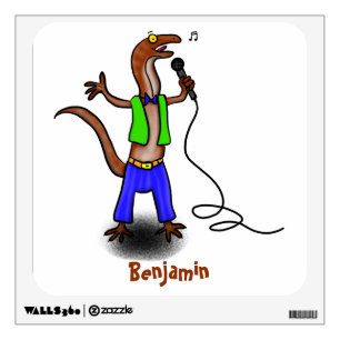 Funny lizard singing with microphone cartoon wall decal