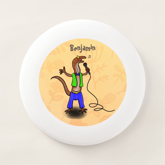 Funny lizard singing with microphone cartoon Wham-O frisbee (Front)