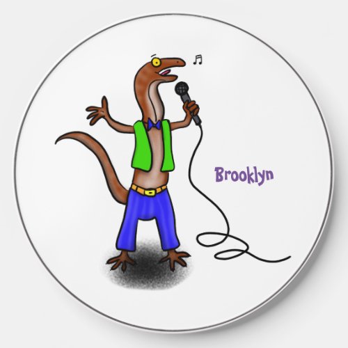 Funny lizard singing with microphone cartoon wireless charger 