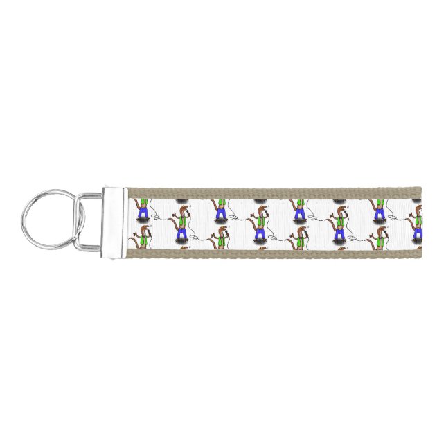 Funny lizard singing with microphone cartoon wrist keychain (Keys on Left)