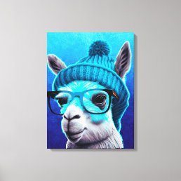 Funny Llama Alpaca Cute Animals Beanie Hat Glasses Canvas Print