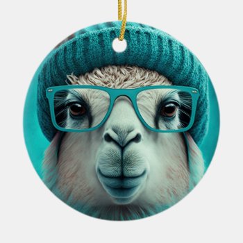 Funny Llama Alpaca Cute Animals Beanie Hat Glasses Ceramic Ornament by azlaird at Zazzle
