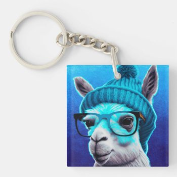 Funny Llama Alpaca Cute Animals Beanie Hat Glasses Keychain by azlaird at Zazzle