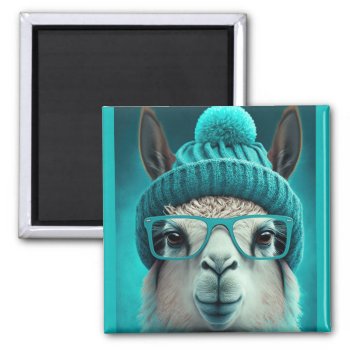 Funny Llama Alpaca Cute Animals Beanie Hat Glasses Magnet by azlaird at Zazzle