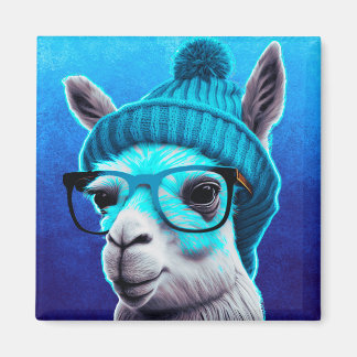 Funny Llama Alpaca Cute Animals Beanie Hat Glasses Magnet