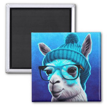 Funny Llama Alpaca Cute Animals Beanie Hat Glasses Magnet by azlaird at Zazzle