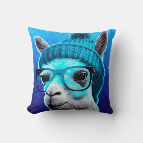 Funny Llama Alpaca Cute Animals Beanie Hat Glasses Throw Pillow