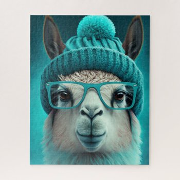 Funny Llama Alpaca Cute Animals Hats Glasses Jigsaw Puzzle by azlaird at Zazzle