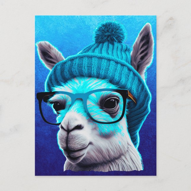 Funny Llama Alpaca Cute Animals Hats Glasses Postcard (Front)