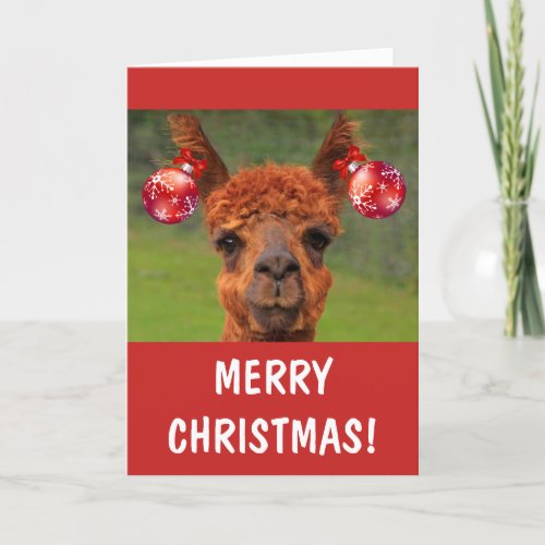 Funny Llama And Christmas Ornaments Holiday Card