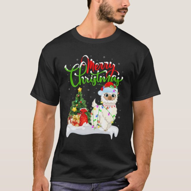 Funny Llama Animal Lover Xmas Lighting Llama Chris T-Shirt (Front)