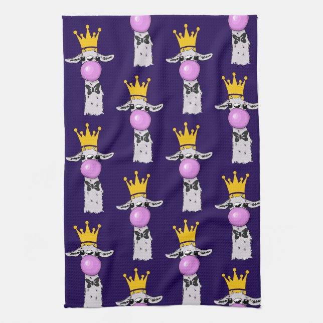Funny Llama Blowing a Pink Bubble Pattern Kitchen Towel (Vertical)