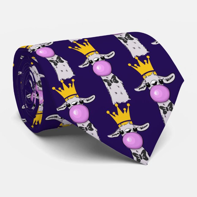 Funny Llama Blowing a Pink Bubble Pattern Neck Tie (Rolled)