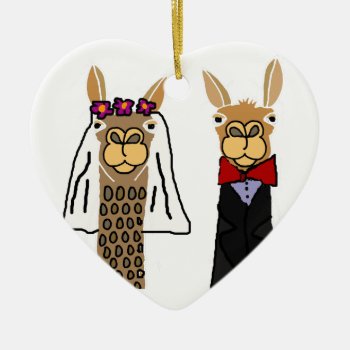 Funny Llama Bride And Groom Wedding Art Ceramic Ornament by AllSmilesWeddings at Zazzle
