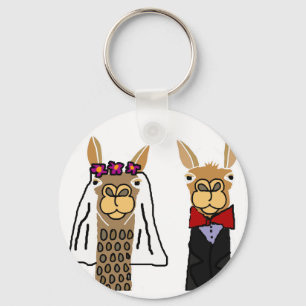 Funny Llama Bride and Groom Wedding Art Keychain