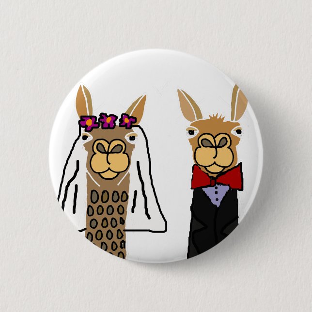 Funny Llama Bride and Groom Wedding Art Pinback Button (Front)