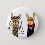Funny Llama Bride And Groom Wedding Art Pinback Button at Zazzle