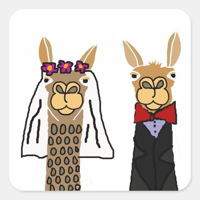Funny Llama Bride and Groom Wedding Art Square Sticker (Front)