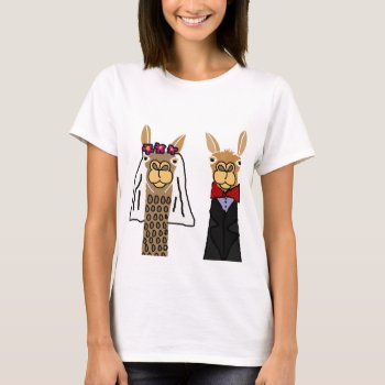 Funny Llama Bride And Groom Wedding Art T-shirt by AllSmilesWeddings at Zazzle