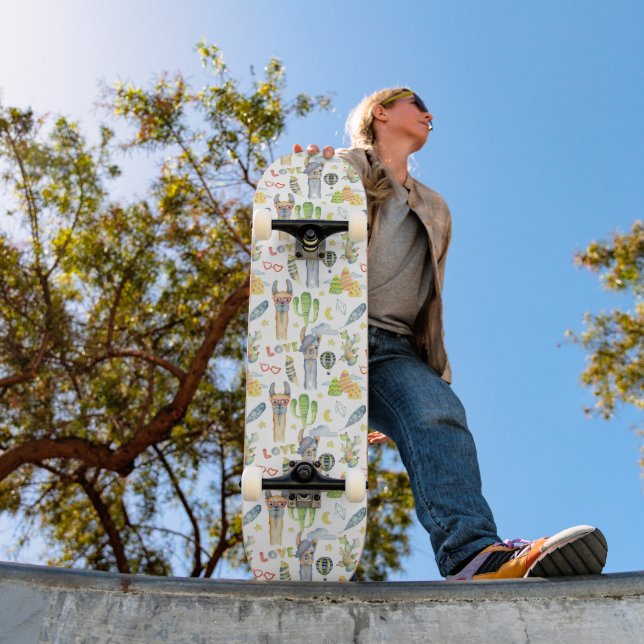 Funny Llama Cactus Retro Vibe Love Skateboard (Outdoor 1)