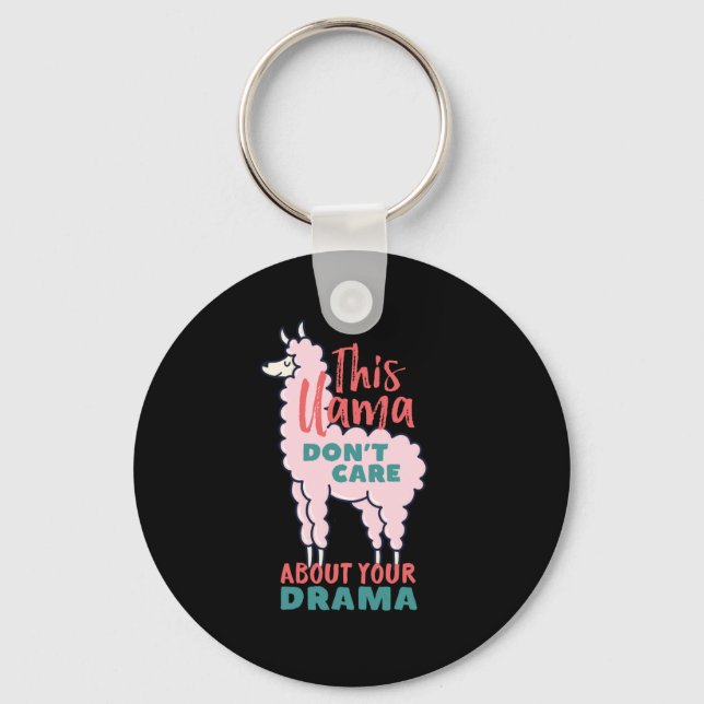 Funny Llama Cartoon Don't Care About Your Drama Keychain (Front)