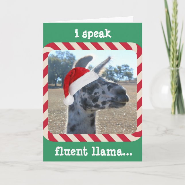 Funny Llama Christma Card, I speak fluent llama. Holiday Card (Front)