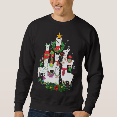 Funny Llama Christmas Tree Alpaca Xmas Lights Holi Sweatshirt