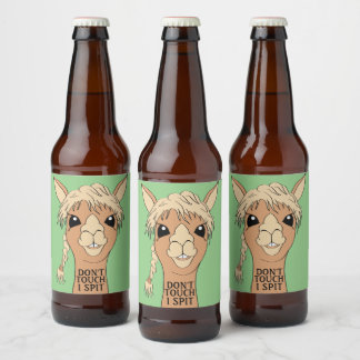 Funny Llama Don't Touch I Spit | Green Beer Bottle Label