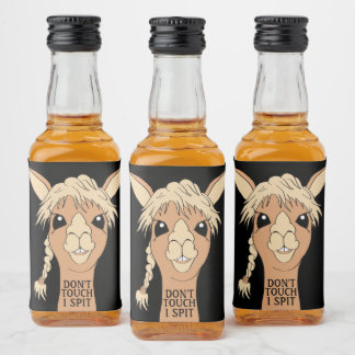 Funny Llama Don't Touch I Spit Liquor Bottle Label