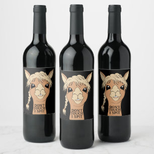Funny Llama Don't Touch I Spit Wine Label
