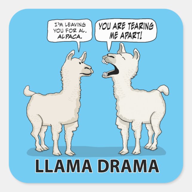 Funny Llama Drama Square Sticker (Front)